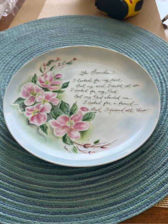 Source Unknown Other - Vintage Floral Decorative Serving Plate with Inspirational Script - Pink